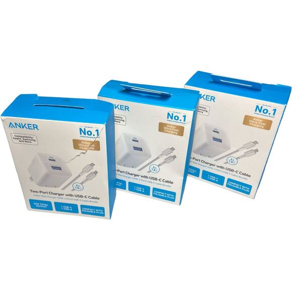 Anker 33W 2‑Port USB‑C Wall Charger + 6ft Cable White Lot of 3 NEW Box Wear - Picture 5 of 10